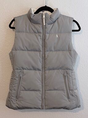 Ralph Lauren Kids Metallic Gray/Cream Reversible Quilted Puffer Vest Size 16 XL